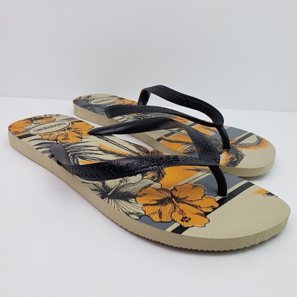 NEW Havaianas Aloha Mens Sand Gray Black Flip Flop